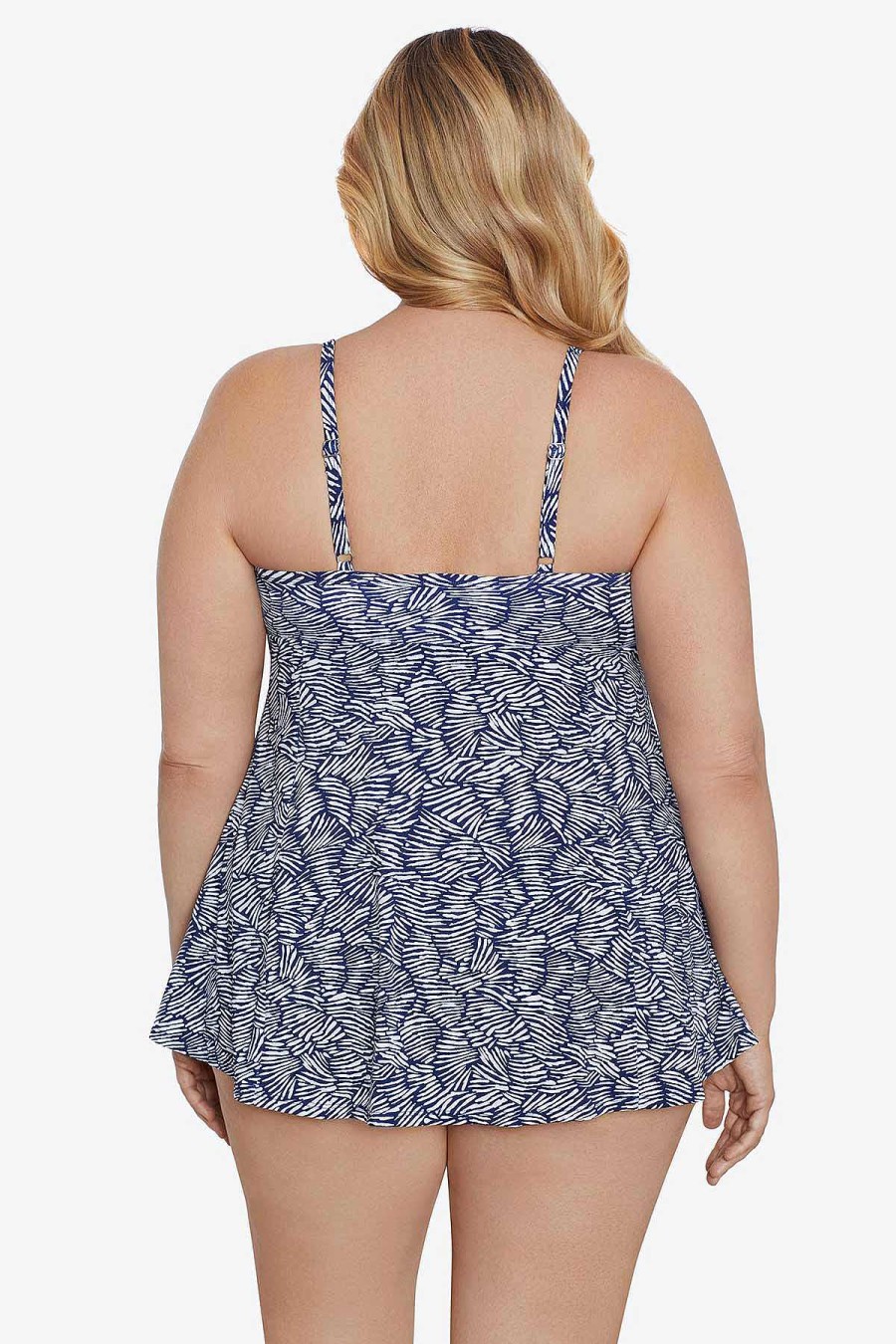 Swim Longitude | Plus Size Empire Swimdress Shifting Shapes Navy/White