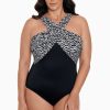 Swim Longitude | Crossover Draped Tank Long Torso One Piece Swimsuit Majorca Black/White