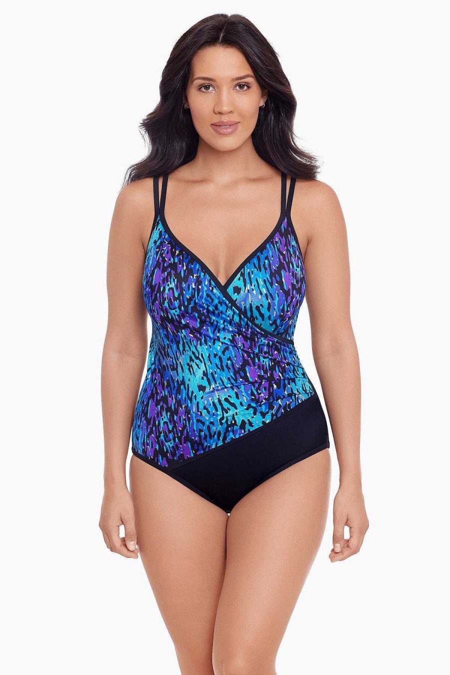 Swim Longitude | Lingerie Surplice Long Torso One Piece Swimsuit Basic Instinct Blue