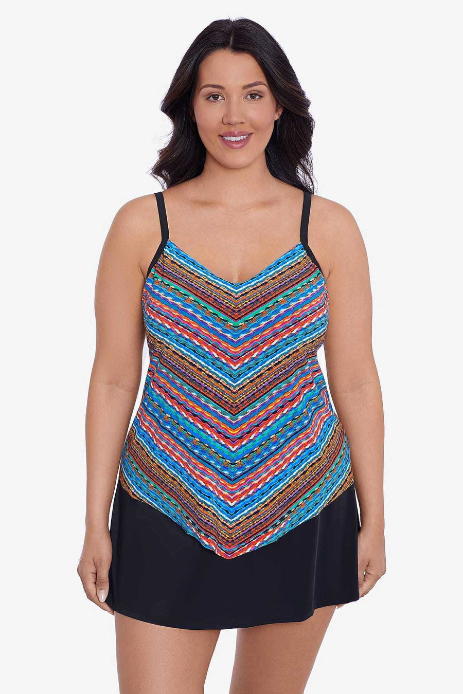 Swim Longitude | Hank Tankini Top Stitched Up Multi