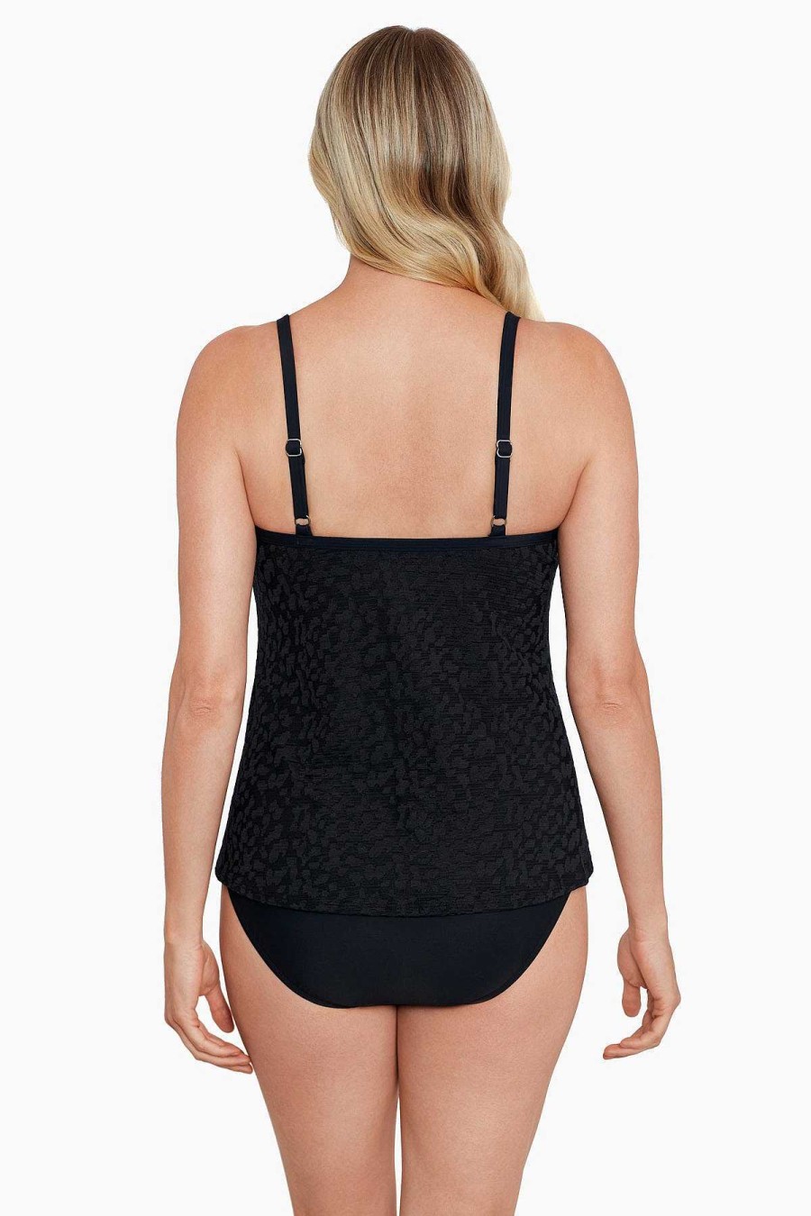 Swim Longitude | Knotted Flyaway Fauxkini One Piece Swimsuit Shadow Prowl Black