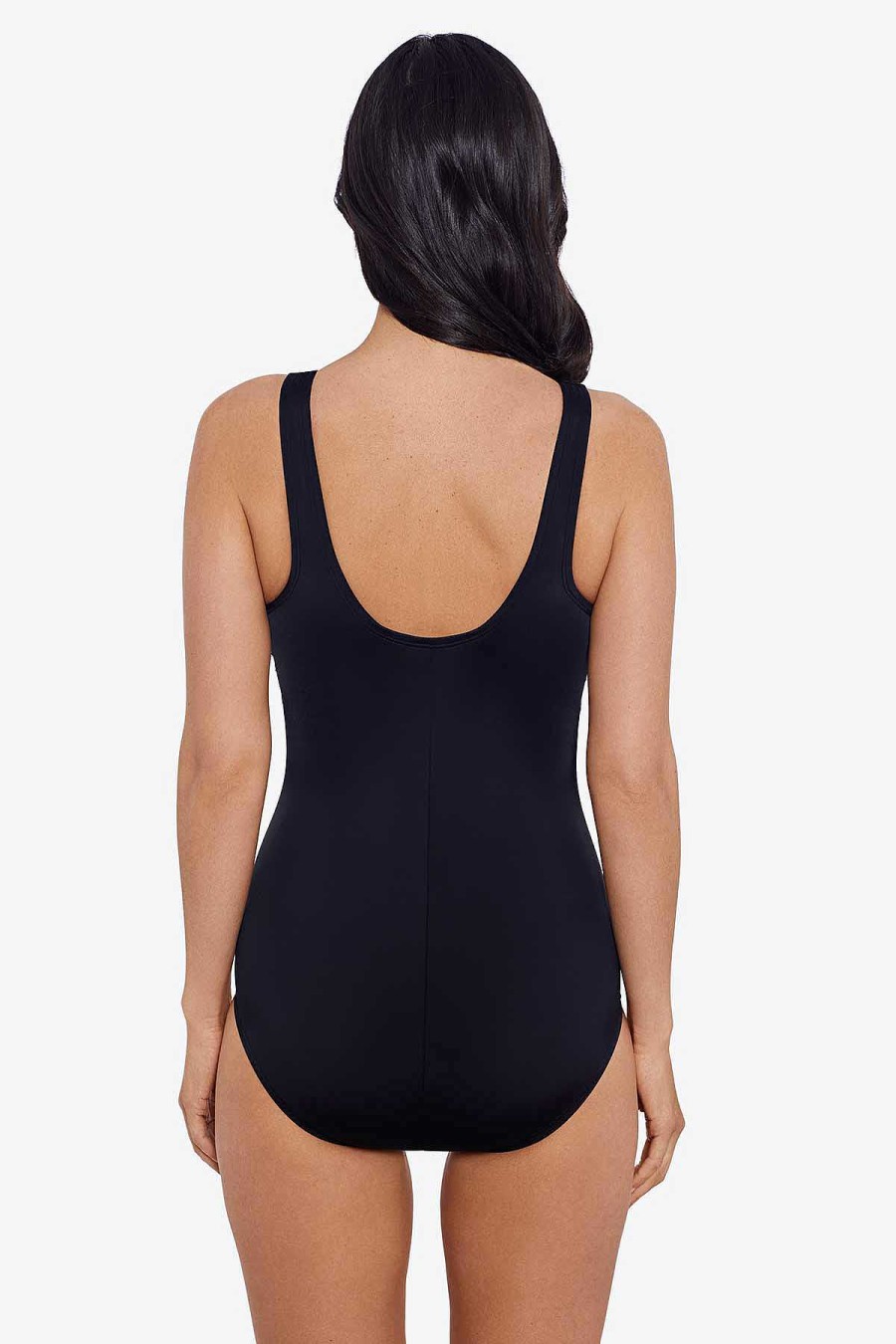 Swim Longitude | High Neck Tank One Piece Swimsuit Dash Point Black/White