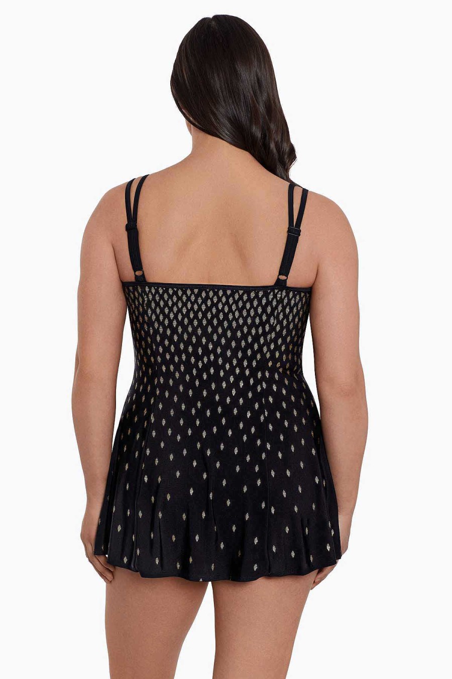 Swim Longitude | Princess Seam Long Torso Swim Dress Glitter Creek Black/Gold