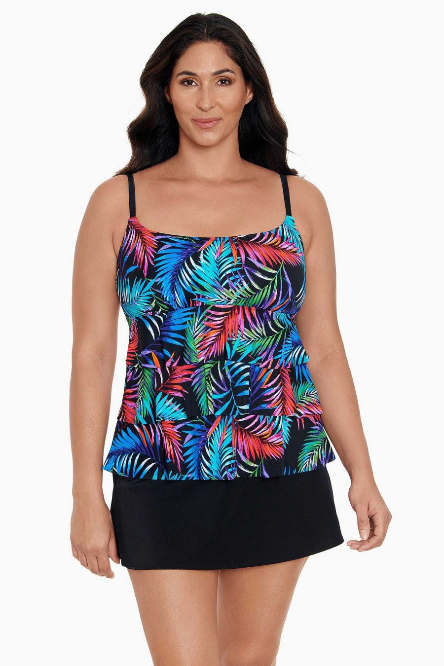 Swim Longitude | Plus Size Long Torso Ruffle Skirtini Ferntasy Multi