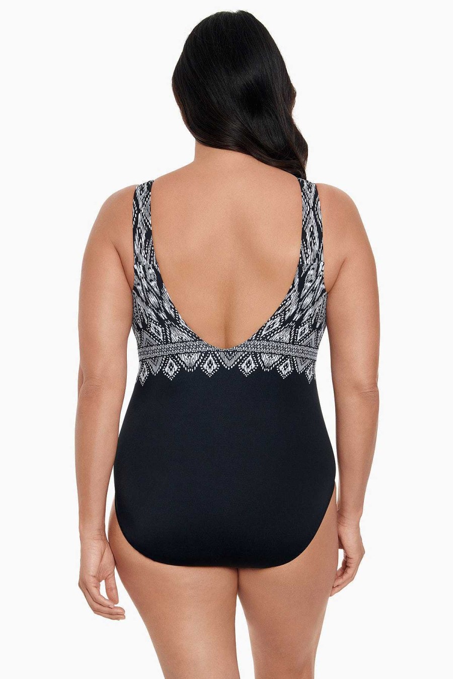 Swim Longitude | Scoopback Highneck Long Torso One Piece Swimsuit Lace Affair Black/White