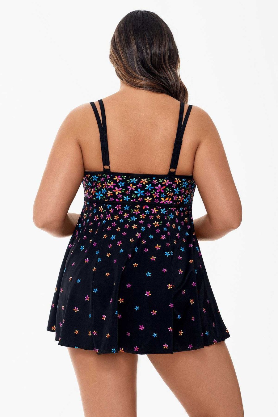 Swim Longitude | Plus Size Empire Princess Seam Swim Dress Floral Obsession Multi