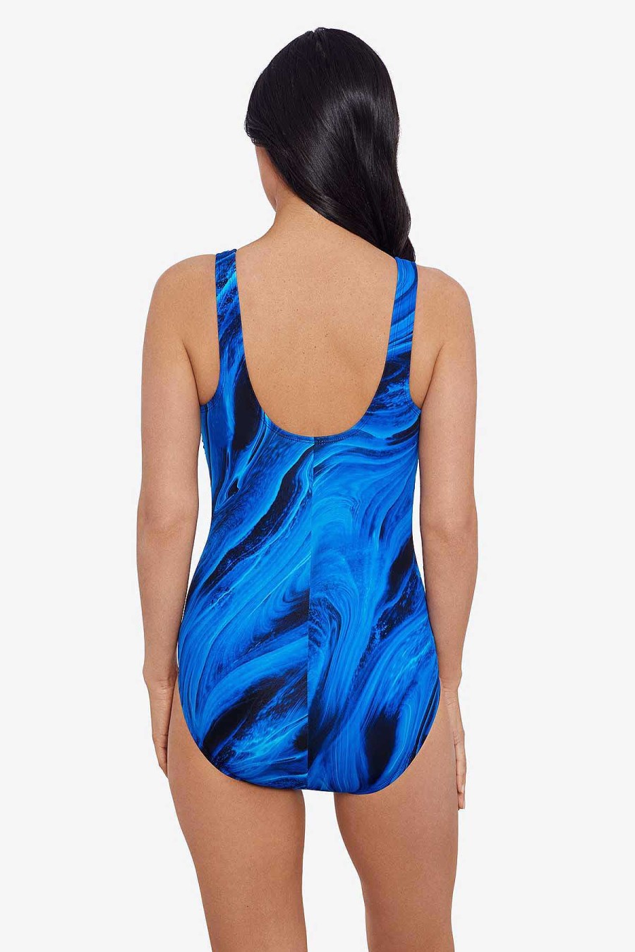 Swim Longitude | High Neck Tank One Piece Swimsuit Lapiz Blue