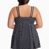 Swim Longitude | Plus Size Empire Princess Swim Dress W/ Piping Luna Dot Black/White