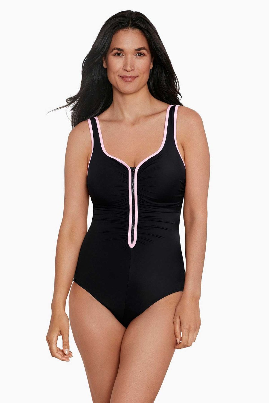 Swim Longitude | Zipper Tank One Piece Swimsuit Color Coated