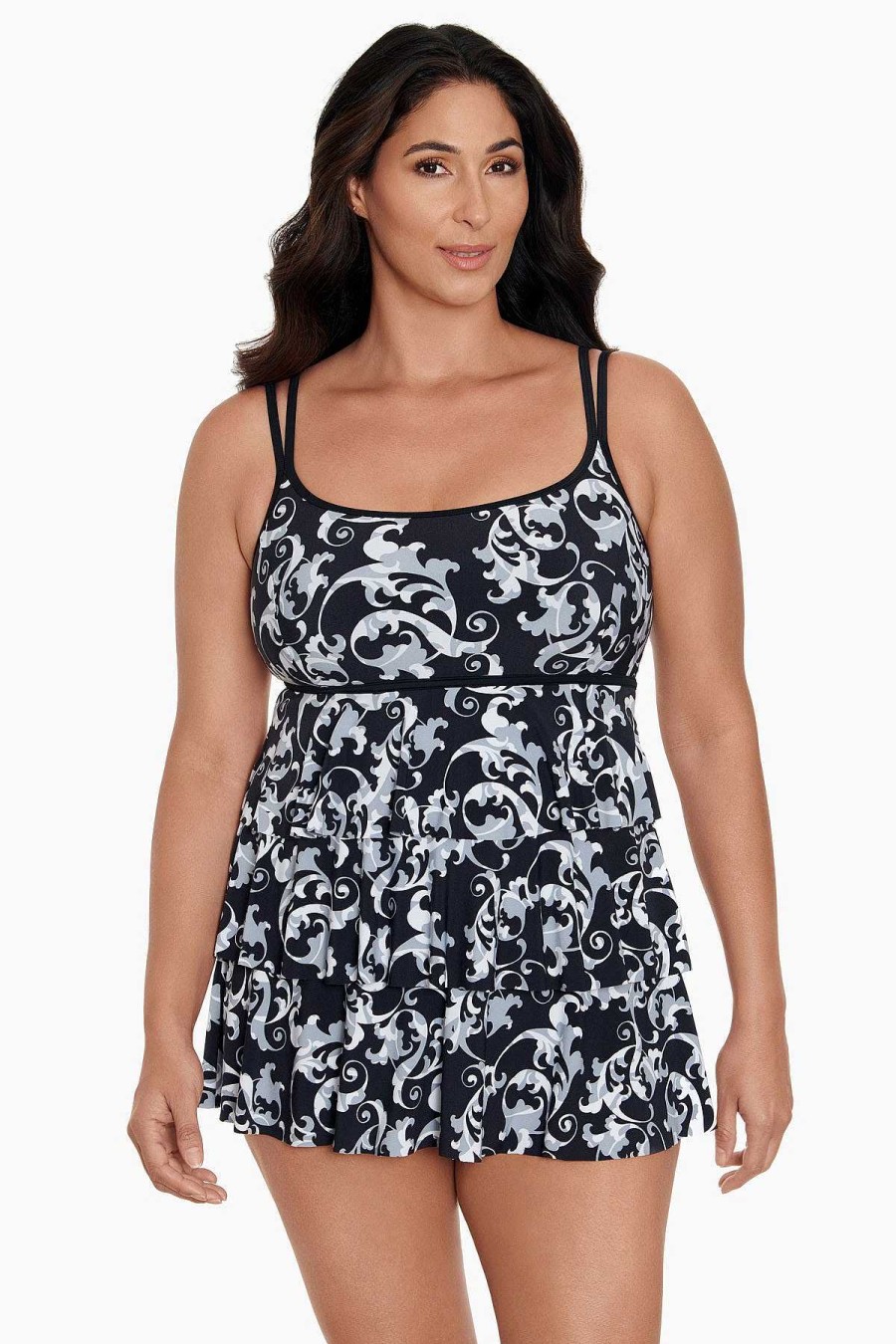 Swim Longitude | Triple Tier Long Torso Swim Dress Caprice Black/White