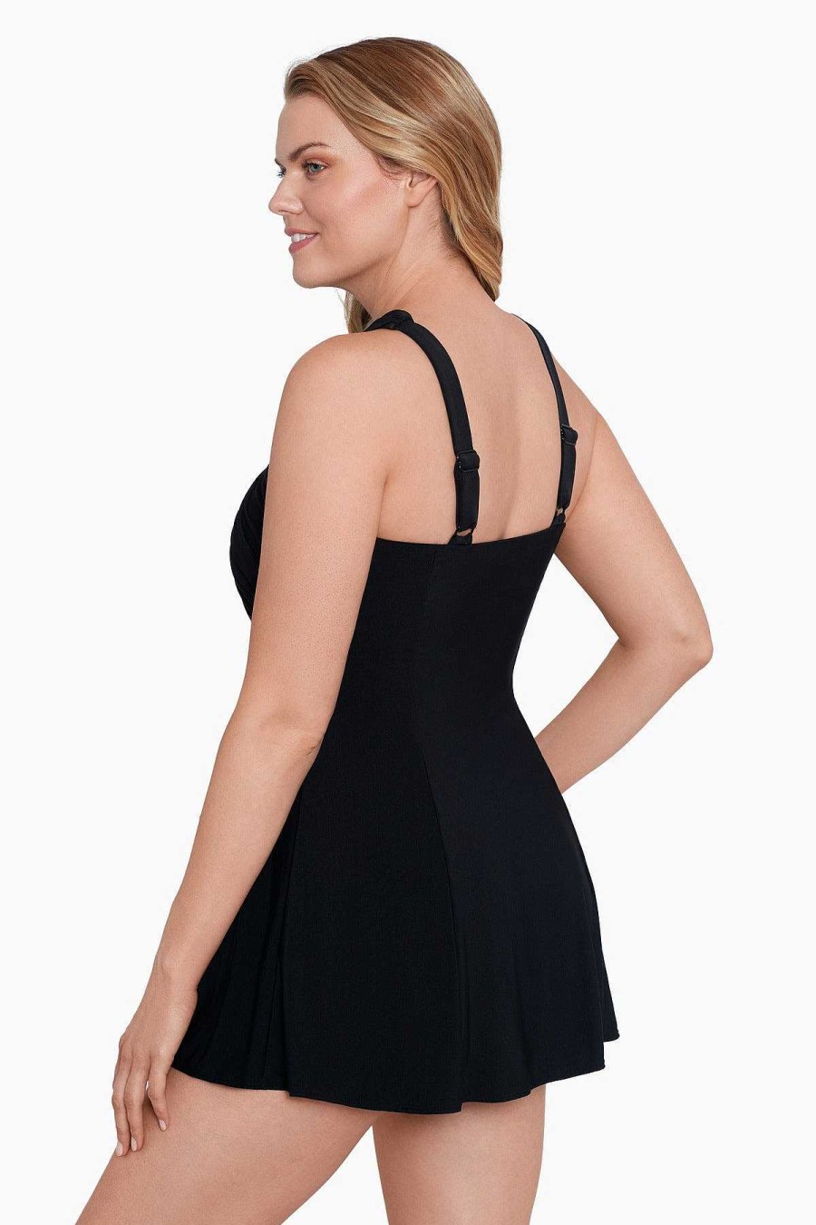 Swim Longitude | Crossover Draped Long Torso Swim Dress Night Gala Black