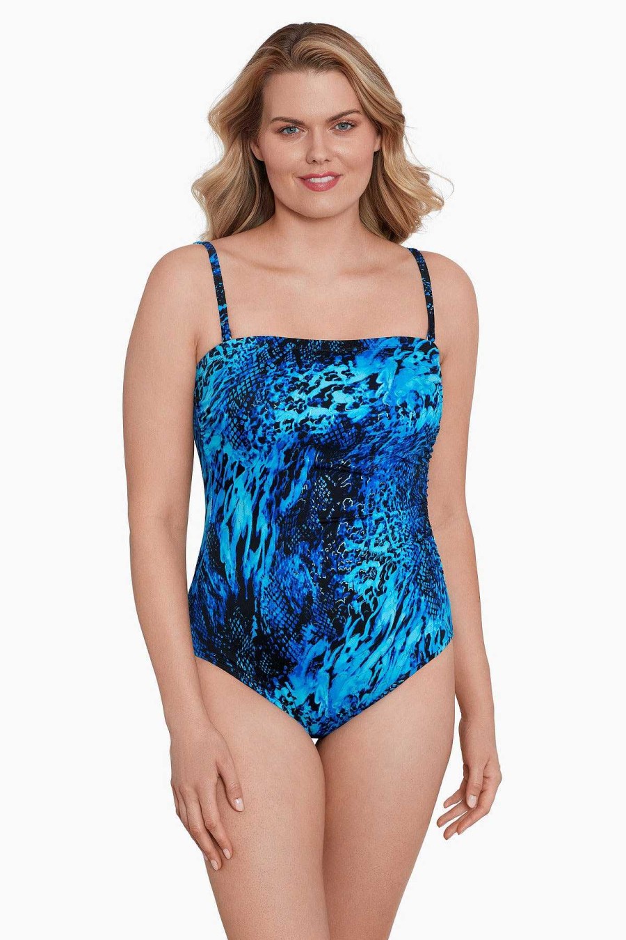 Swim Longitude | Side Shirred Bandeau Long Torso Swimsuit Natural Riches Blue