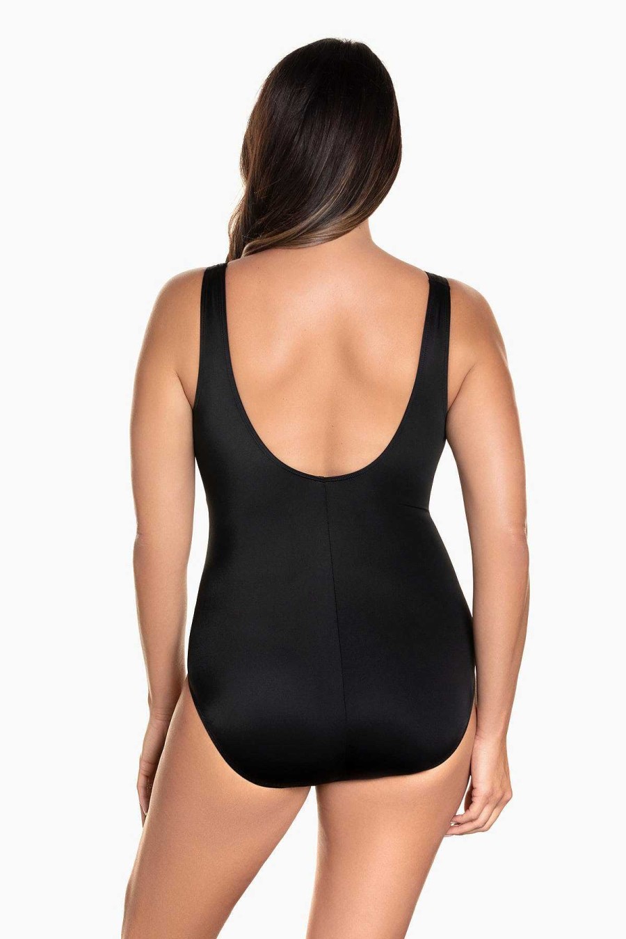 Swim Longitude | Backflips 7-Overlay Fan Tank Long Torso One Piece Swimsuit Colorblock Black/White