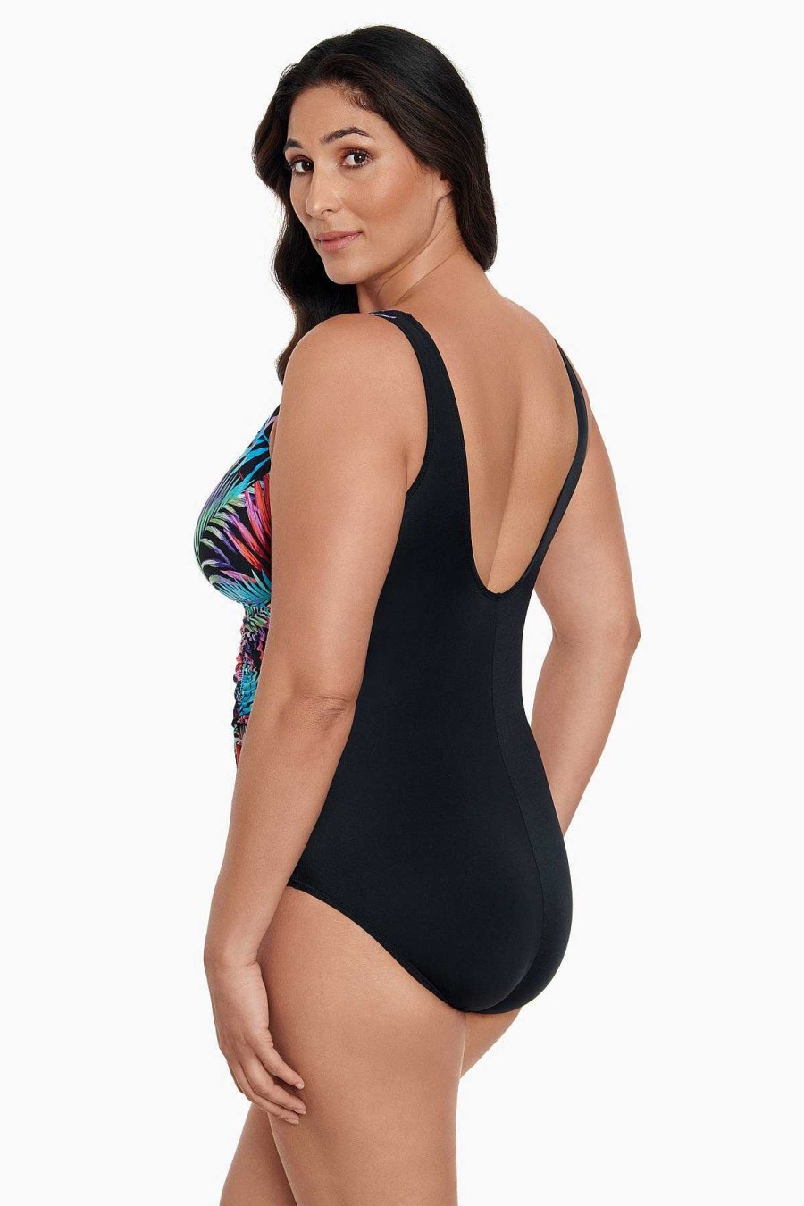 Swim Longitude | Ruffle Surplice Long Torso One Piece Swimsuit Ferntasy Multi