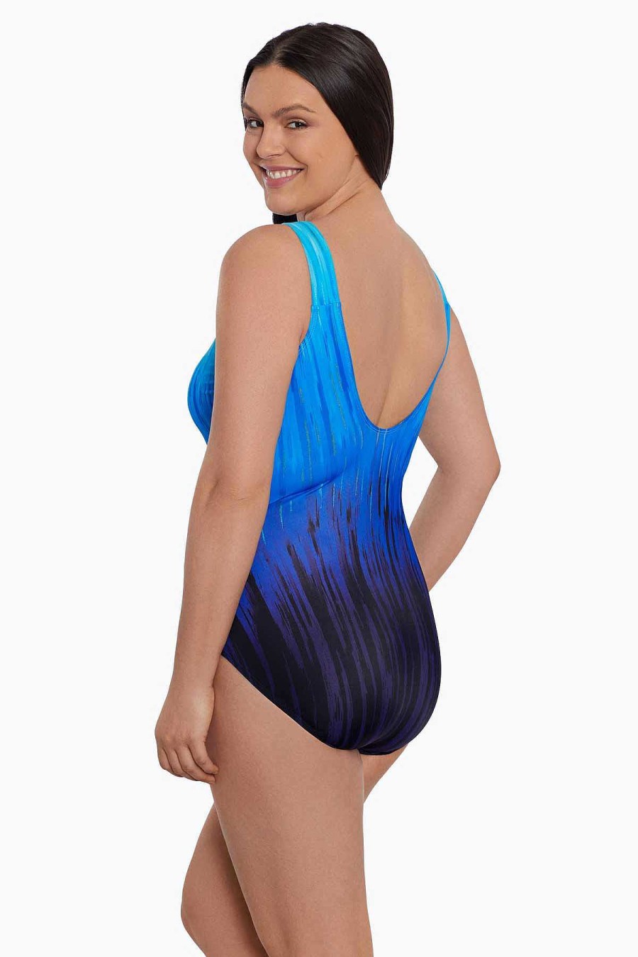 Swim Longitude | Scoopback High Neck Tank Long Torso One Piece Swimsuit High Energy Blue