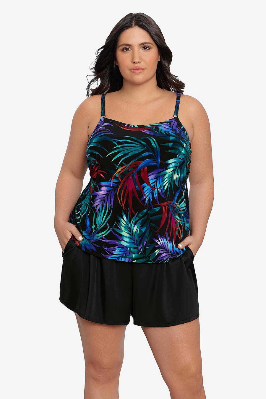 Swim Longitude | Plus Size Farah Romper One Piece Swimsuit Rainforest Woodcut Multi