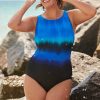 Swim Longitude | Scoopback Highneck Long Torso Panel Swimsuit Ombre Mood Blue