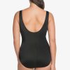 Swim Longitude | Plus Size Diamond Tank Long Torso One Piece Swimsuit Overlays Black