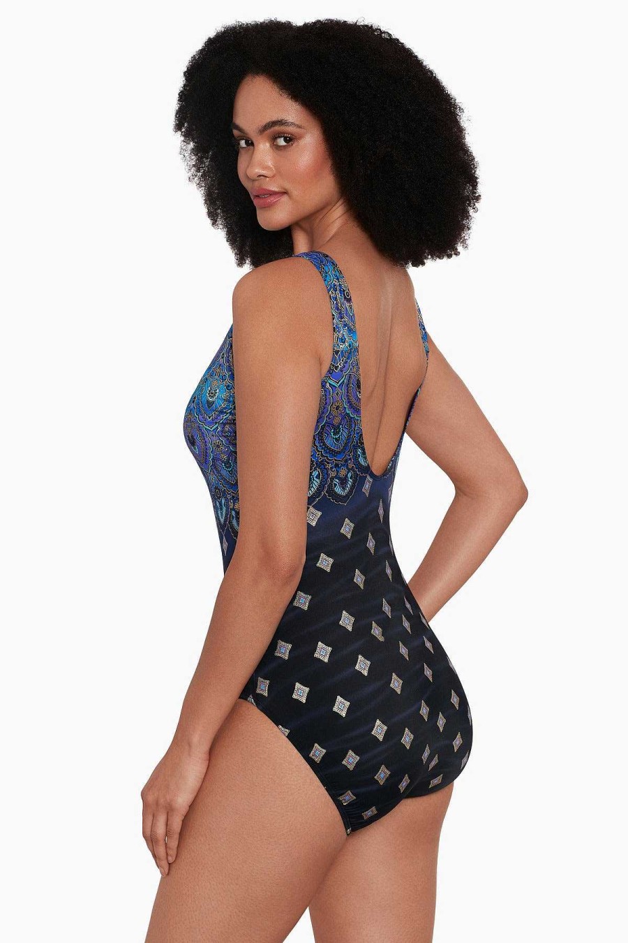 Swim Longitude | Pasha Long Torso Scoopback Highneck One Piece Swimsuit Blue