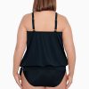 Swim Longitude | Plus Size High Neck Blouson Tankini Top W/ Mesh Inserts Meshed Up Black