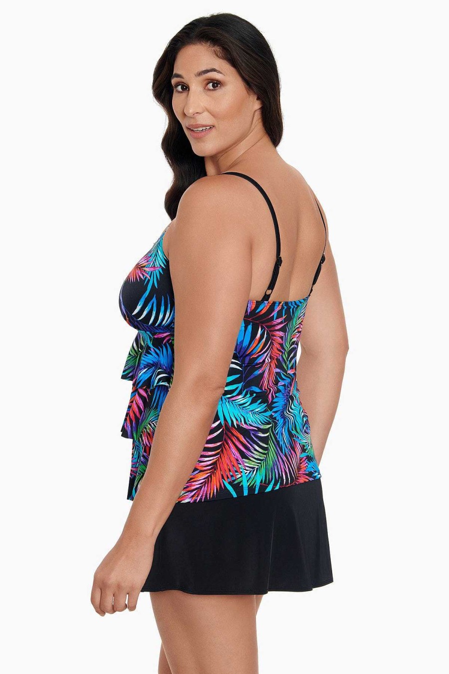 Swim Longitude | Plus Size Long Torso Ruffle Skirtini Ferntasy Multi