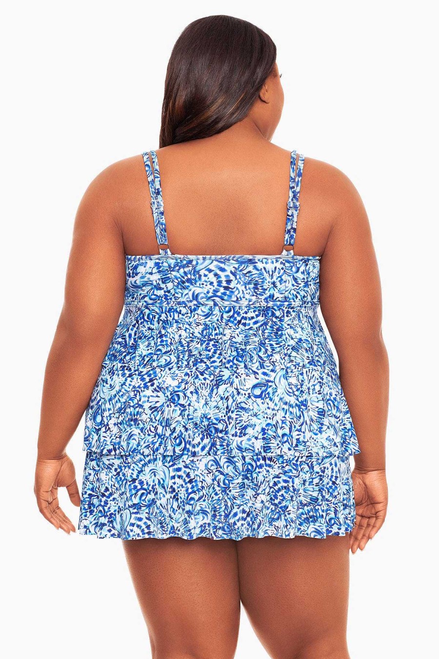 Swim Longitude | Plus Size Triple Tier Swim Dress Ocean Air Blue