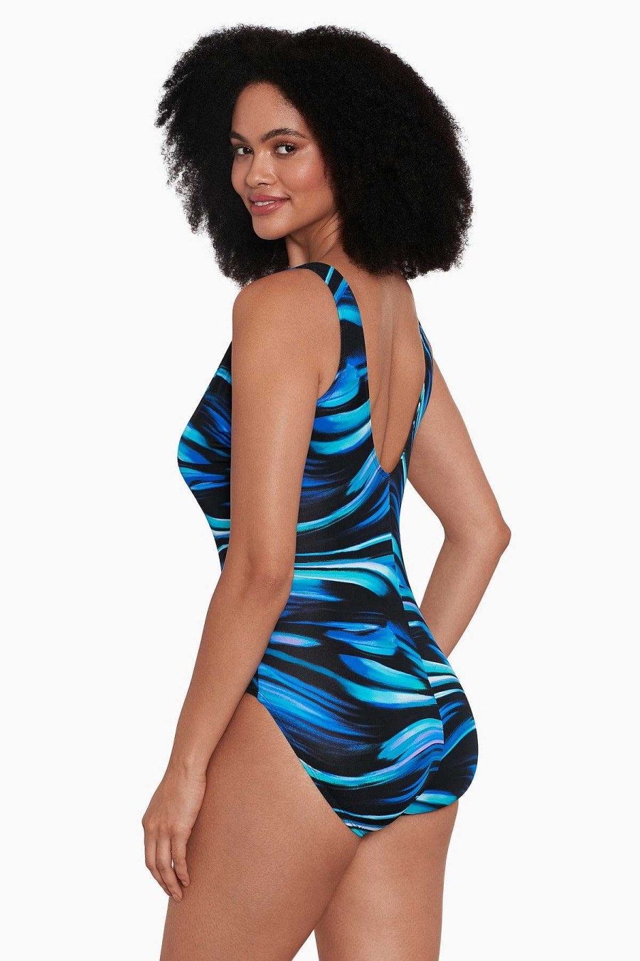 Swim Longitude | Long Torso Lattice Front Tank Swimsuit Landslide Blue