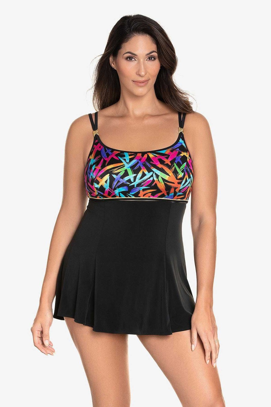 Swim Longitude | Empire Princess Seam Long Torso Swim Dress Sparkler Multi