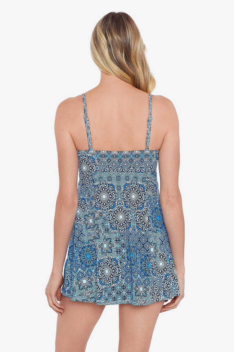 Swim Longitude | Plus Size Empire Swimdress Back In Tile Multi