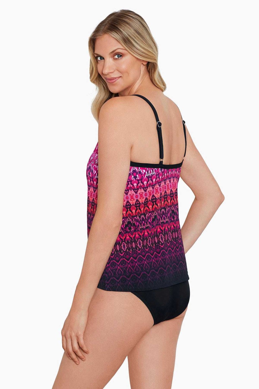 Swim Longitude | High Neck Tankini Top Biased View Black/Multi