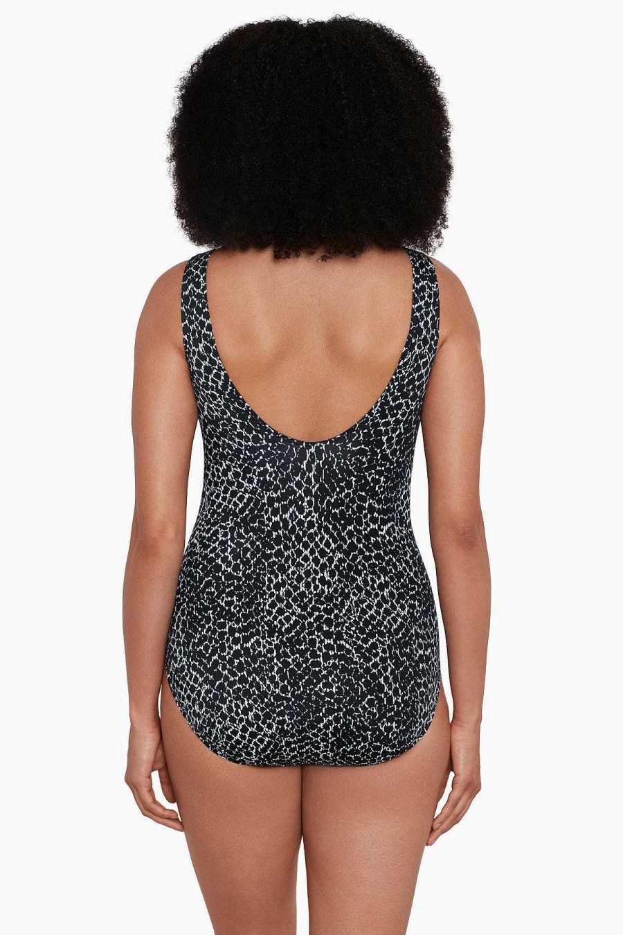 Swim Longitude | Panel Scoopback Highneck Long Torso Swimsuit Animal Lover Black/White