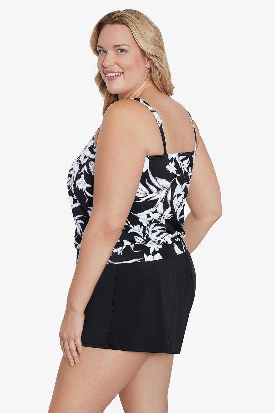 Swim Longitude | Plus Size Handkerchief Fauxkini Nightshade Black/White