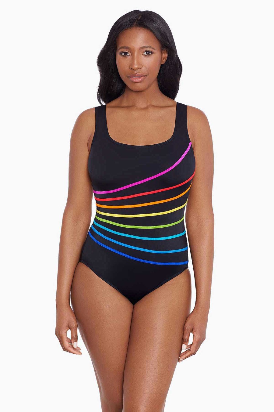 Swim Longitude | 8 Overlay Fan Tank Long Torso One Piece Swimsuit Block It Up