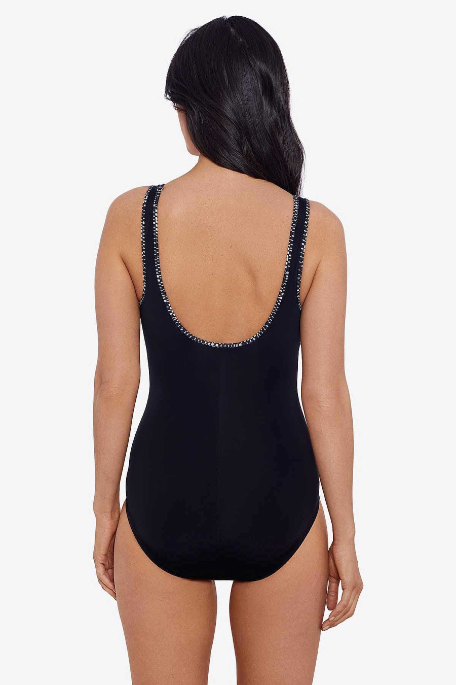 Swim Longitude | Zip Tank One Piece Swimsuit Binded Edge Black/White