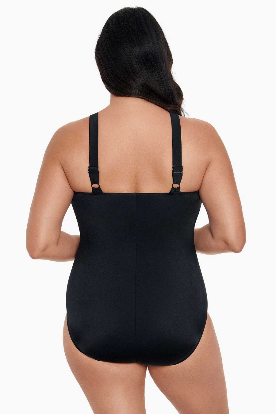 Swim Longitude | Crossover Draped Tank Long Torso One Piece Swimsuit Majorca Black/White