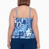 Swim Longitude | Plus Size Shirred Neck Blouson Tankini Top In My Blues Denim