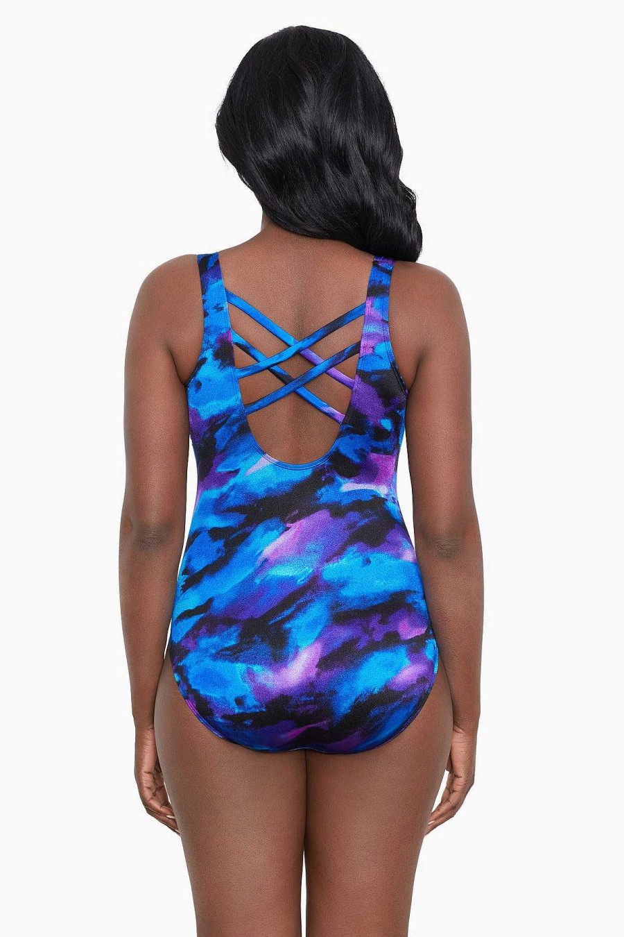 Swim Longitude | Double X-Back Tank Long Torso One Piece Swimsuit Color Sense Purple