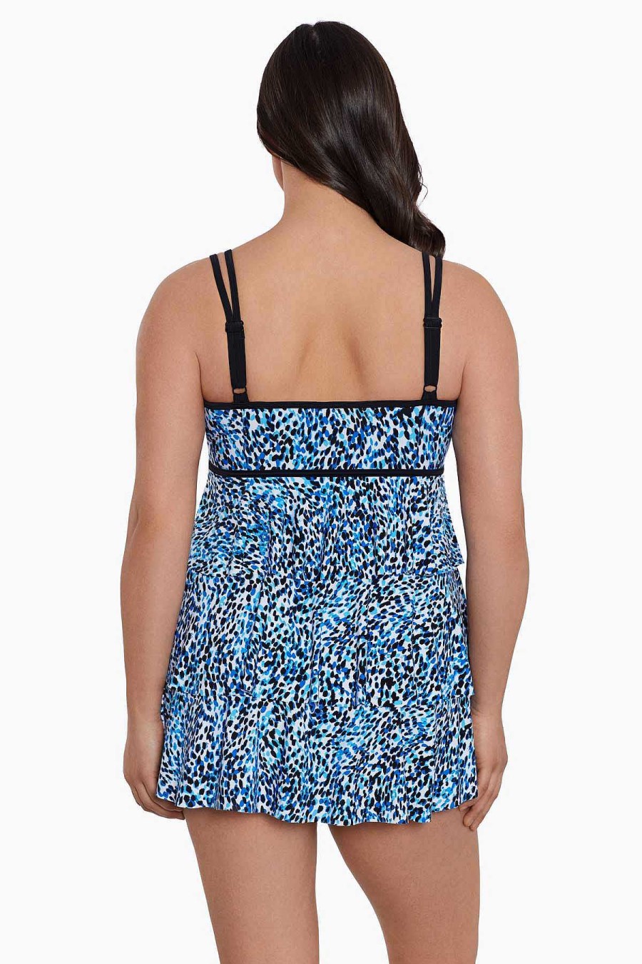 Swim Longitude | Triple Tier Long Torso Swim Dress Spotty Skin Turquoise