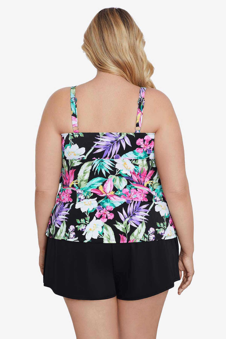 Swim Longitude | Plus Size Triple Tier Tankini Mystic Tropic Black/Multi