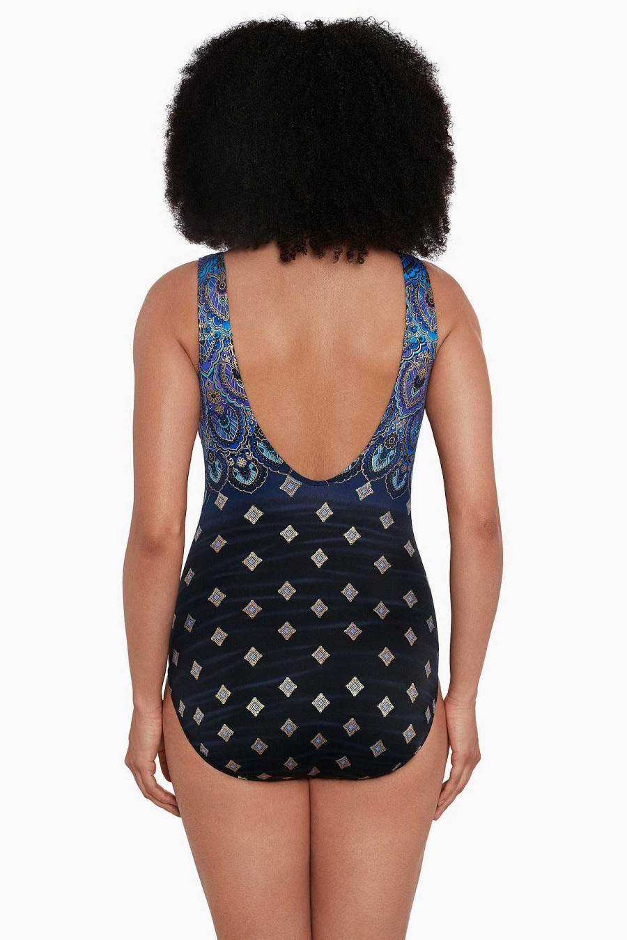 Swim Longitude | Pasha Long Torso Scoopback Highneck One Piece Swimsuit Blue