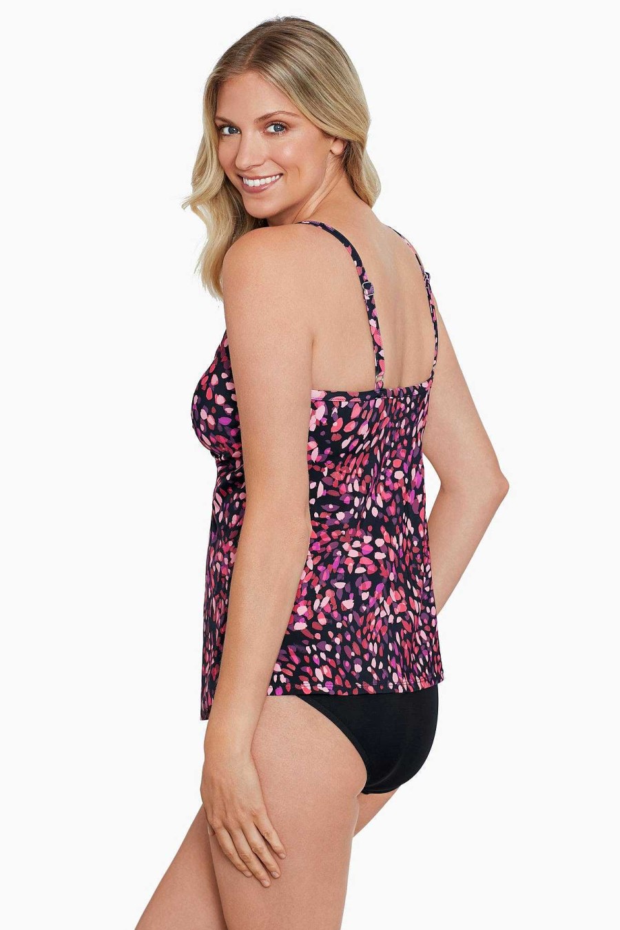 Swim Longitude | Knotted Flyaway Tankini Top Abstract Dot Black/Multi