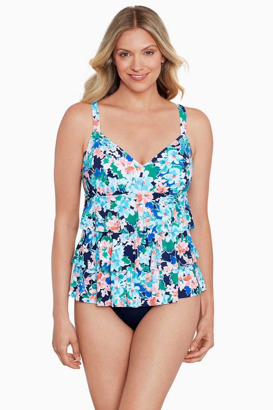 Swim Longitude | Triple Tier Fauxkini One Piece Swimsuit Ditsy Days Multi