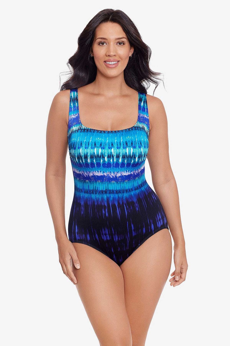 Swim Longitude | Double X-Back Tank Long Torso One Piece Swimsuit Secret Terrain Blue