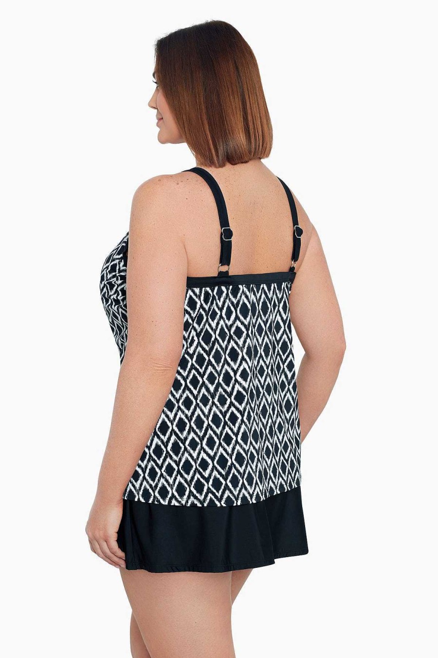 Swim Longitude | Plus Size High Neck Tankini Top Batik Charm Black/Ivory