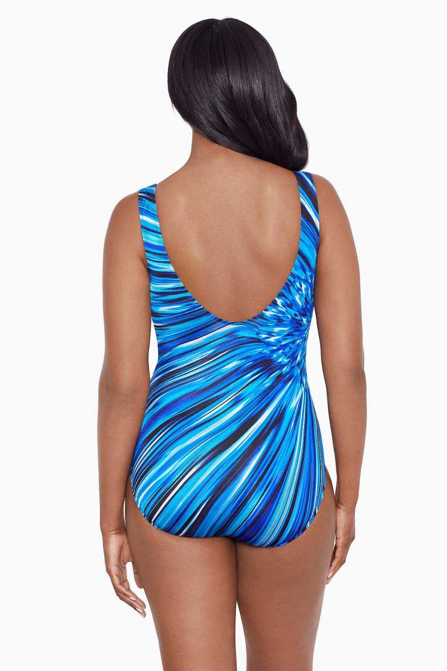 Swim Longitude | Panel Scoopneck Long Torso One Piece Swimsuit Tank Sparks Fly Blue