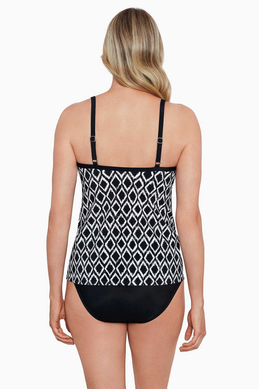 Swim Longitude | High Neck Tankini Top Batik Charm Black/Ivory