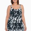 Swim Longitude | Plus Size Pleated Front One Piece Swim Dress Bloomfield Black/White