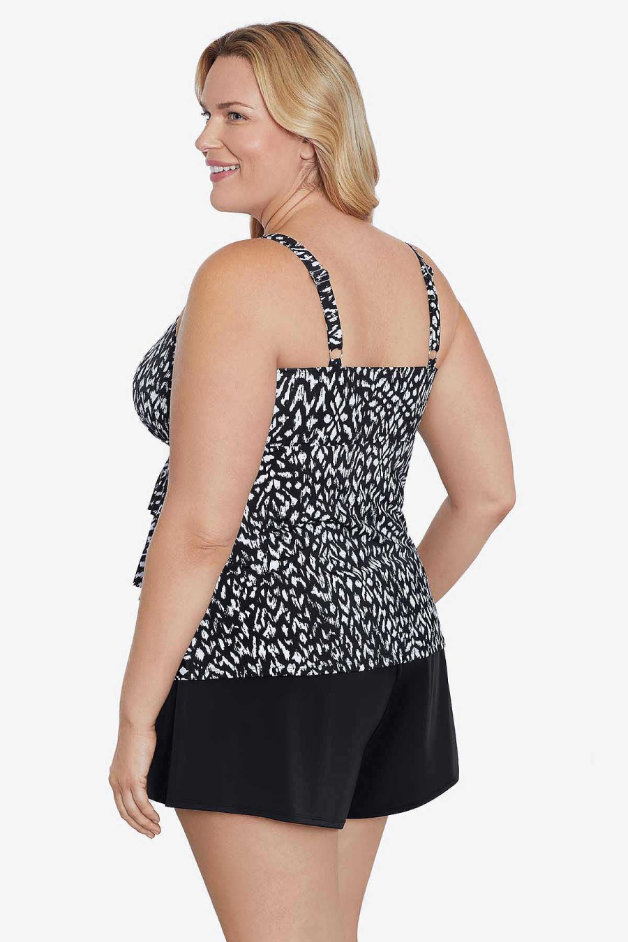 Swim Longitude | Plus Size Triple Tier Tankini Komodo Island Black