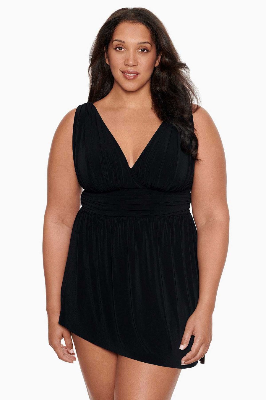 Swim Longitude | Plus Size Goddess Flyaway Swim Dress Tie Black