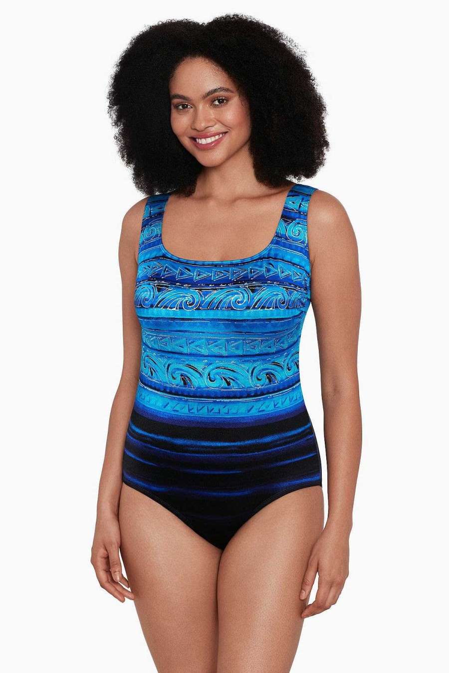 Swim Longitude | X-Back Long Torso Tank Swimsuit Coastal Living Blue